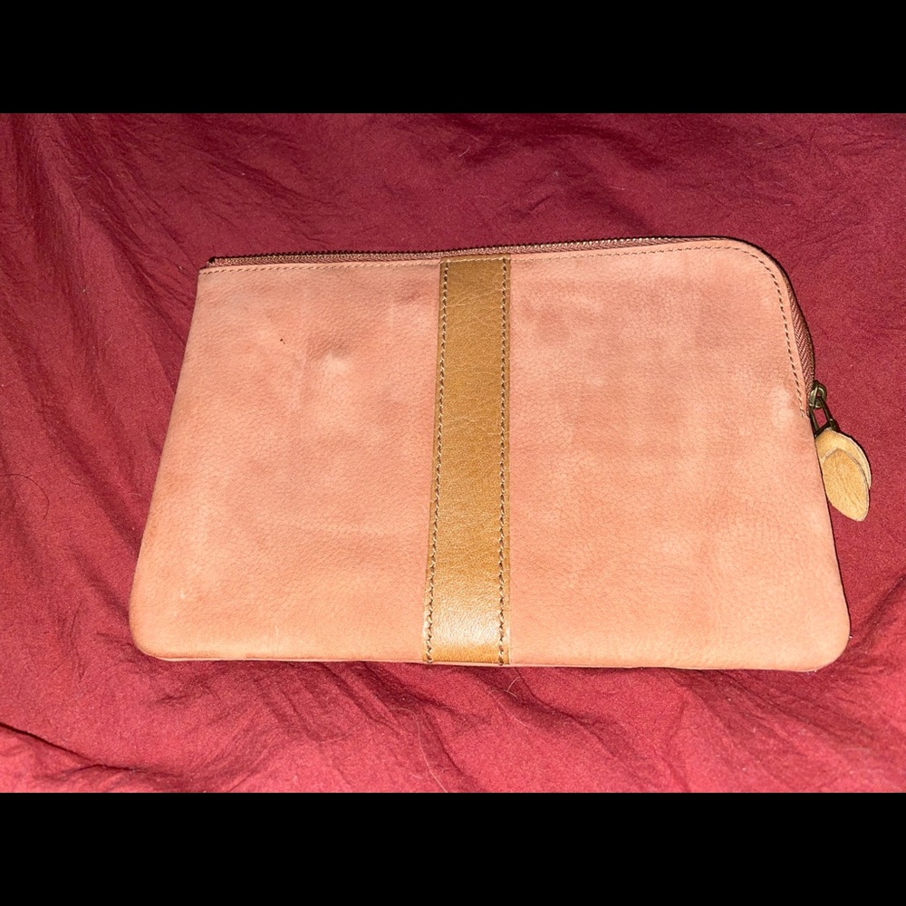 Madewell Leather Pouch Clutch Wallet in Orange
